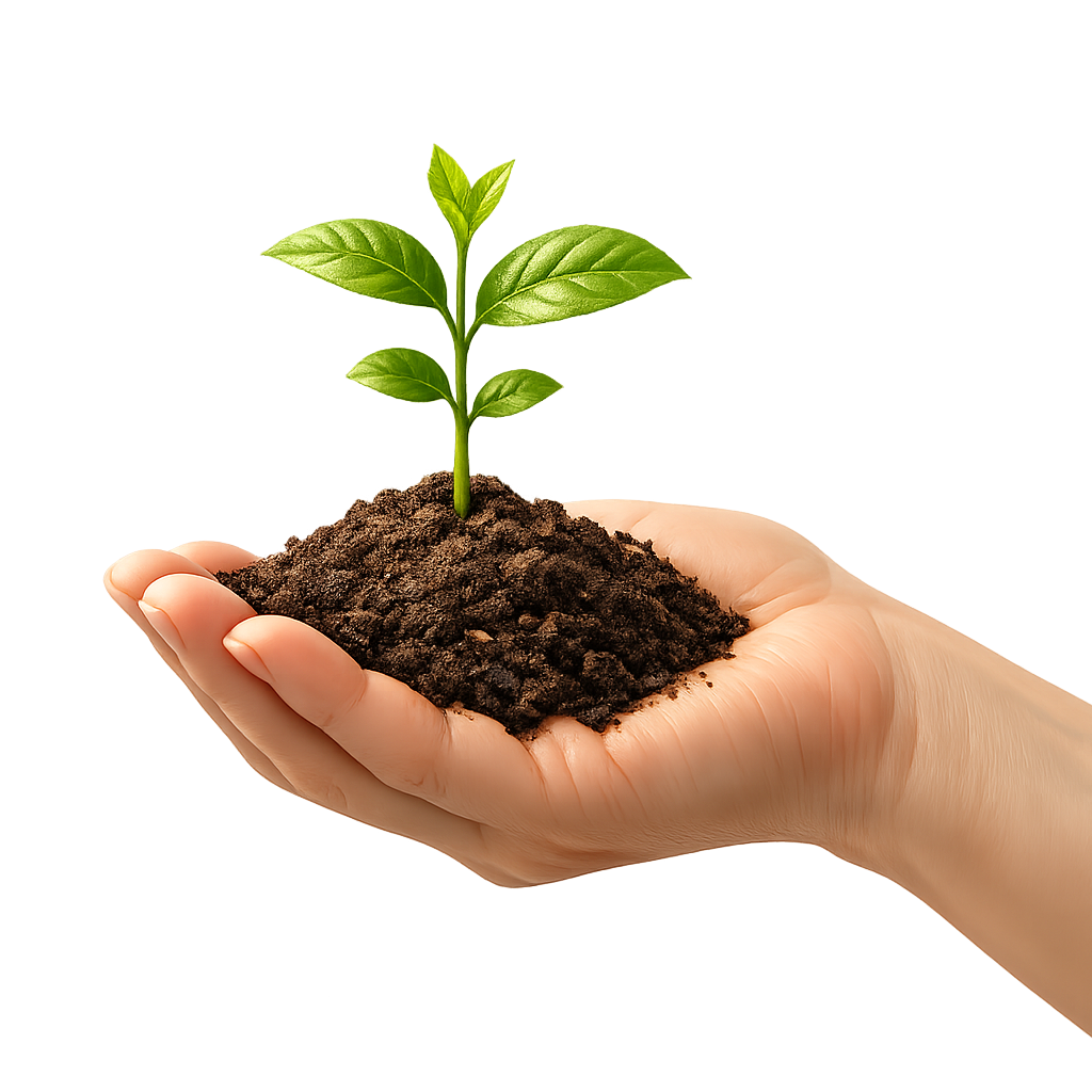 Hands holding a young plant